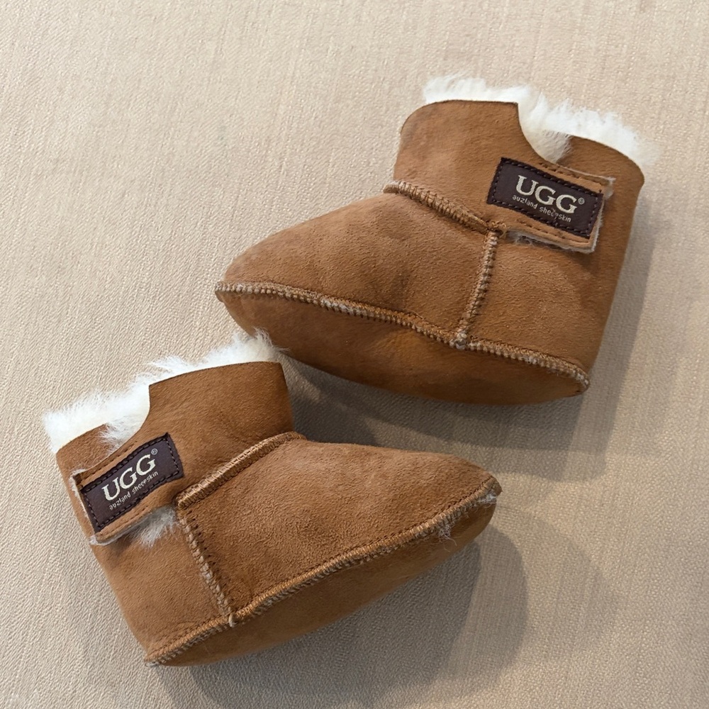 UGG Tan Baby Booties with Cream Fur